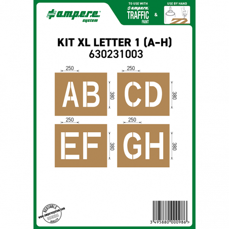 KIT XL LETTER 1 (A-H) : Lettres XL 38 cm - 4 pochoirs